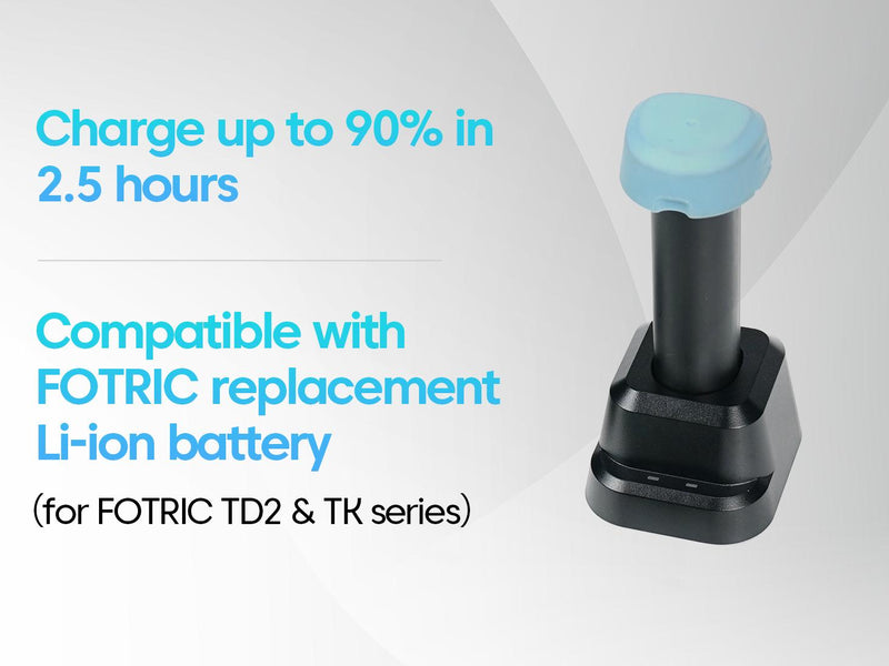 FOTRIC replacement Li-ion battery with charging station on a light gray background